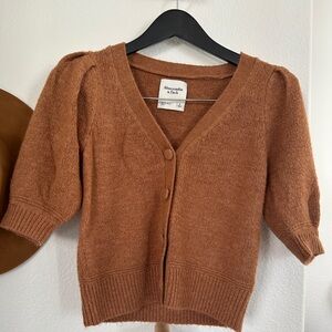 Abercrombie & Fitch Brown Puff Sleeve Knit Top